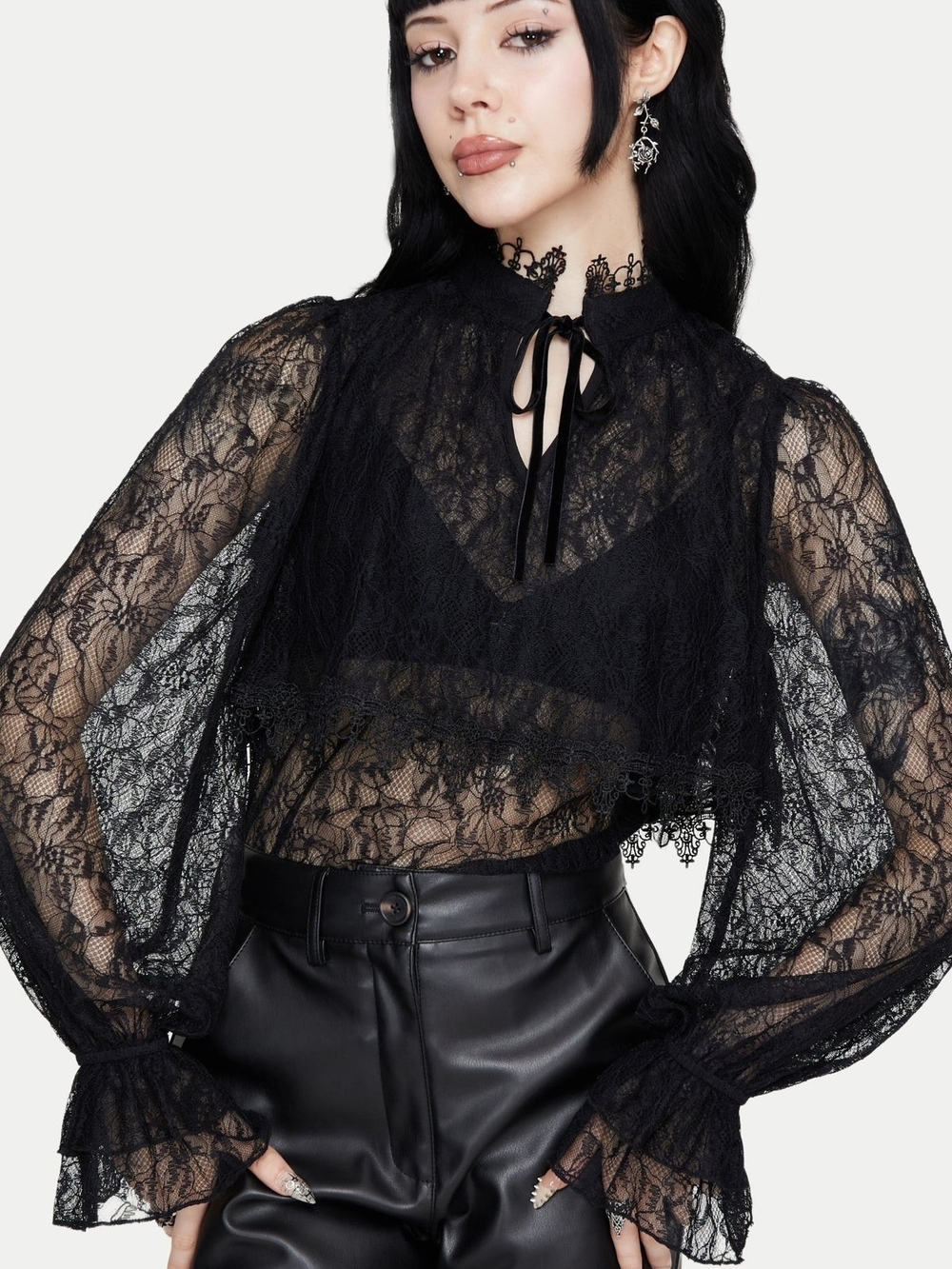 Darkwave Tie Neck Lace Blouse